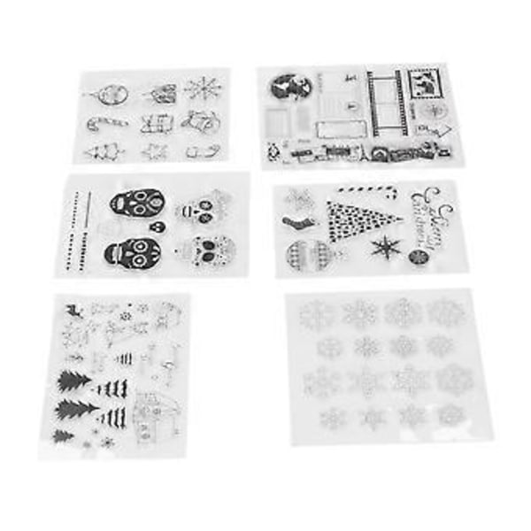 6 Ark Klare Stempler Par Hodeskalle Kart Reise Juledekorasjon Mønster DIY Transparent Stempler for Kortlaging Dekorasjon
