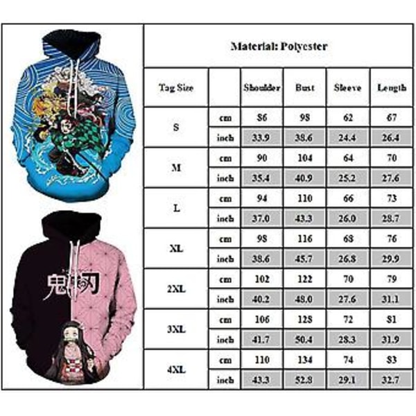 Demon Slayer Anime Unisex Hoodie Gensere Topper Fans Gave For Menn Kvinner Pullover Gensere Lange Ermer (3XL A)