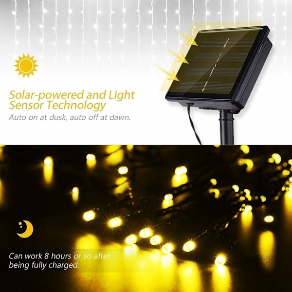 Aurinkokennovalosarja, 200 LED:n vedenpitävät ulkovalosarjat 22 m,