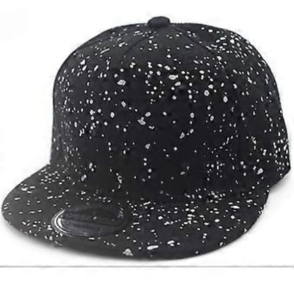Justerbar Snapback Kasket til Børn Drenge Piger, Unisex Hip Hop Splash Ink Baseball Kasket Flad Skygge Kasketter (Sort)