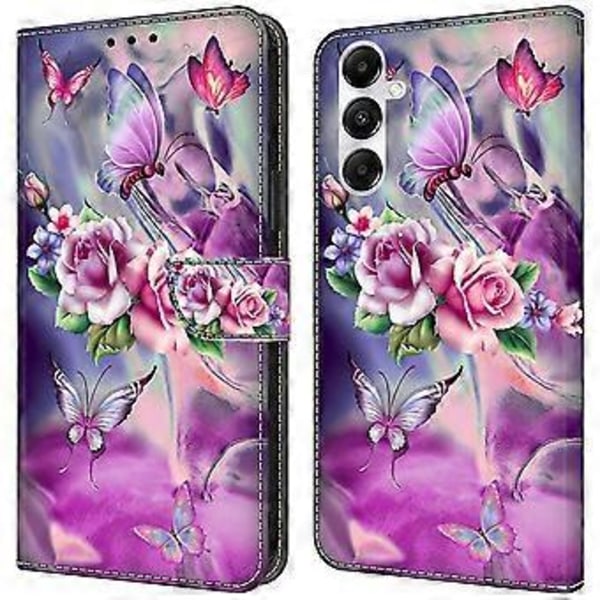 Magnetiskt fodral för Samsung Galaxy A35 5G med 3D-mönstertryck i läder, telefonskydd (Fjärilar Blommor)