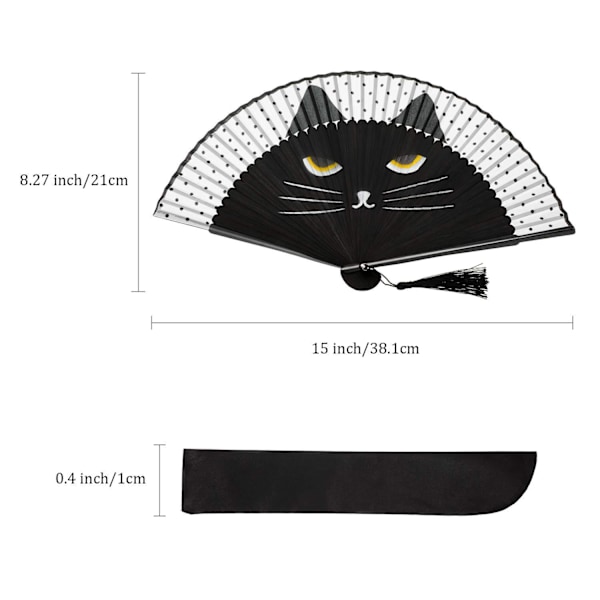 Kvinders Tegneseriekat Foldbar Silkefan Japansk Pige Holder Fan (B