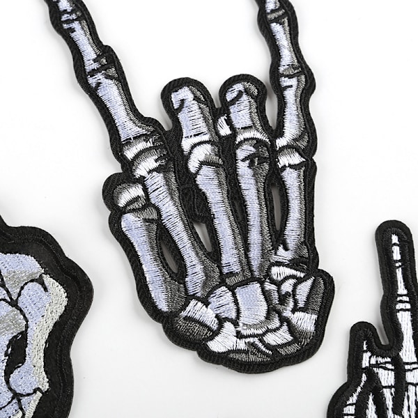 5PCS Skull Middle Finger Skelett Spöke Broderad Patch Stryk på Sy