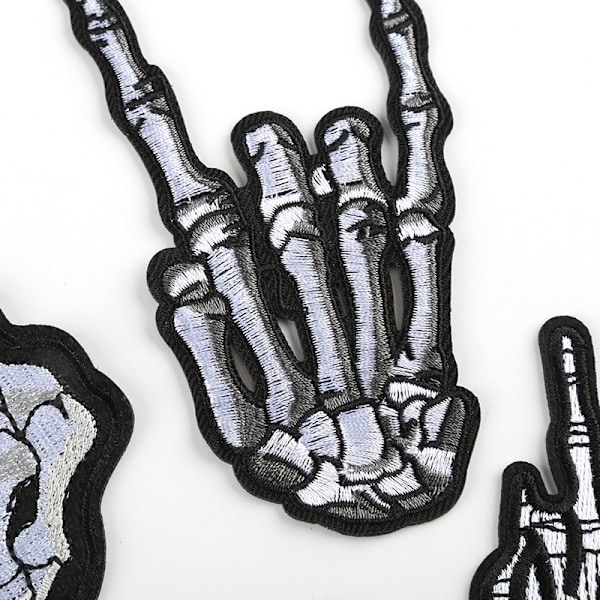 5PCS Skull Midterste Finger Skelet Spøgelse Broderet Patch Strygejern på Sy