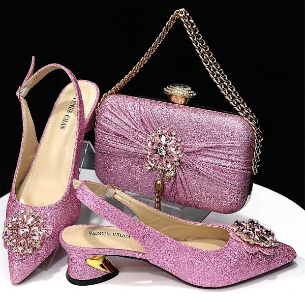 Italiensk design Ins liten firkantet eske håndveske med diamantspenne spisse tå kvinnersko Store kvinnesko.41.Rosa