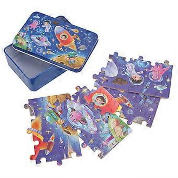 60 st Barnpussel Utsökt Tecknat Mönster Barn Jigsaw Pussel Leksak Gåva med Förvaringslåda Rymd