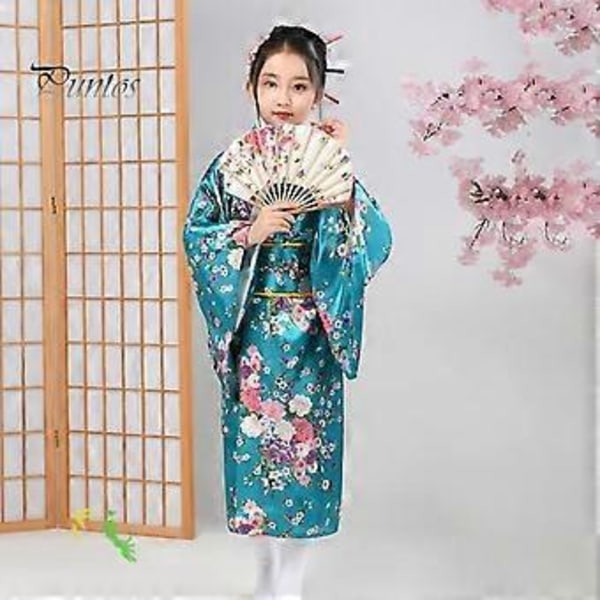 1 Set Japansk Kimono Livfullt Körsbärsblomstryck Lätt att Bära Cosplay Skolföreställningar Kimono för Flickor (120cm vit)