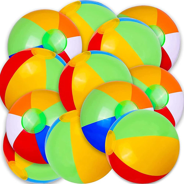 Beach Balls For Kids 12p, Inflatable Rainbow Beach Balls Bulk Summer Water