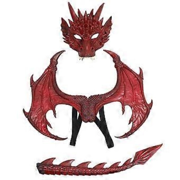 1 Set Barn Performance Kostym Barn Rollspelskläder Drakvingar Mask Röd (Mask, Vinge, Svans)