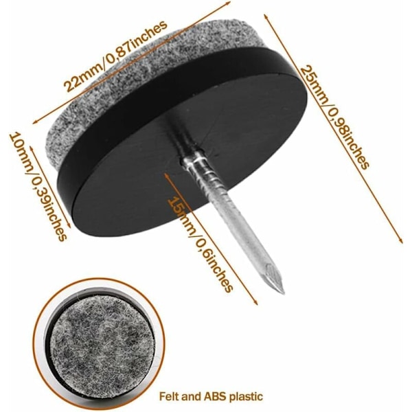 22mm Skyde Skinne Filtpude Sort 20 Stykker Søm Møbler Slide N