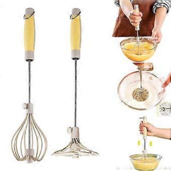2 st Rostfritt Stål Halvautomatisk Visp, Roterande Automatisk Äggvisp, Handtryck Mixer Omrörare Verktyg Manuell Äggskakare