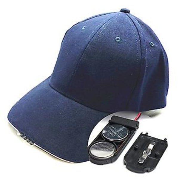 Snapback Baseball Caps for Voksne med LED-hodelykt Utendørs Nattfiske Lommelykt Hatt (Marineblå)