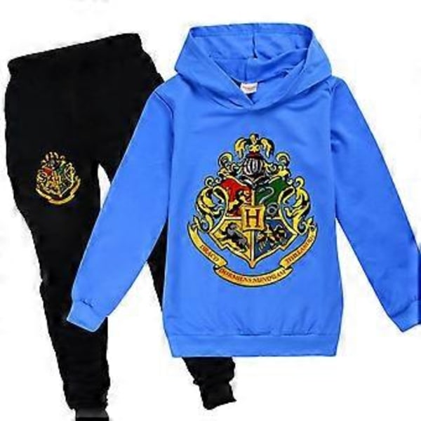 Harry Potter -painatusilla varustettu urheiluasusetti 7-14-vuotiaille lapsille, hupparit ja housut, pojat ja tytöt (7-8 vuotta, tummansininen)