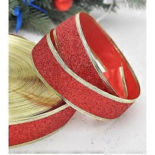 Röda glitterband som julgransdekorationer (röd)