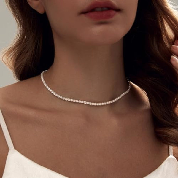 Tennis Halsband   Guldpläterat Rhinestone Fjäril Choker Halsband för kvinnor Fin Zirkonia Cut Faux Diamond Kedja 3mm