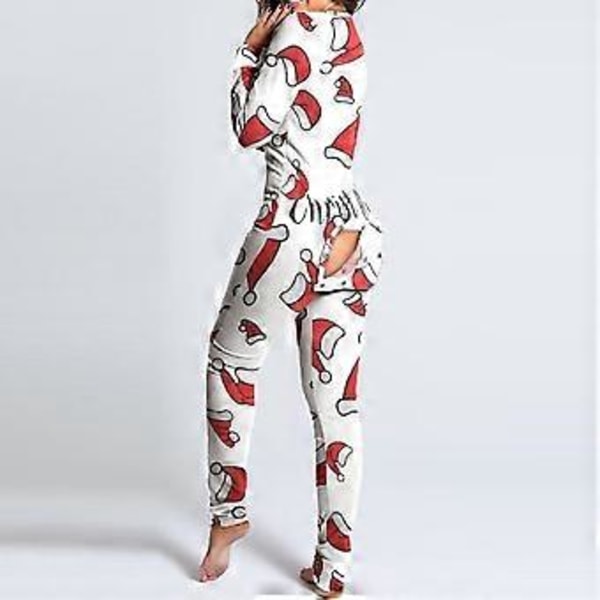 Dam Pyjamas i En Del med Jultryck för Hemmet, Sovkläder (S Vit Julhatt)
