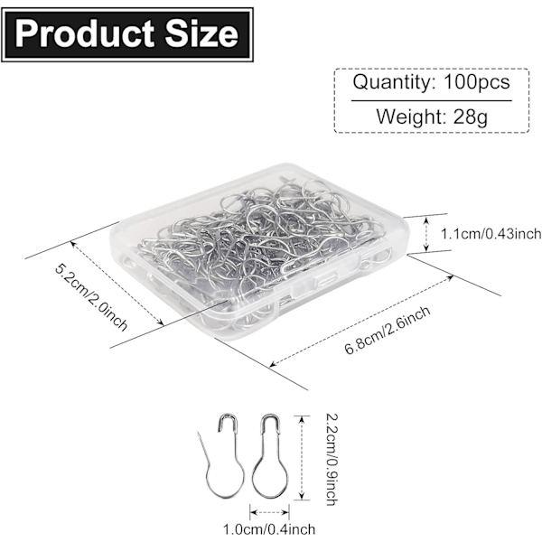 100 stk. Pærepinde Metalmarkører Strikkegræskar Sikkerhedsklips (