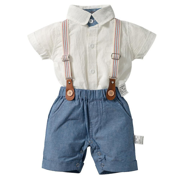 Infant Baby Boys Gentleman Outfits Suits Bowtie Suspenders Shorts Formal Outfit Blue 3-6M