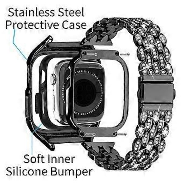 Typ A för Apple Watch Series 6 5 4 SE (2022) SE 40mm Klockarmband Rostfritt Stål Strassdekor (Stil A)