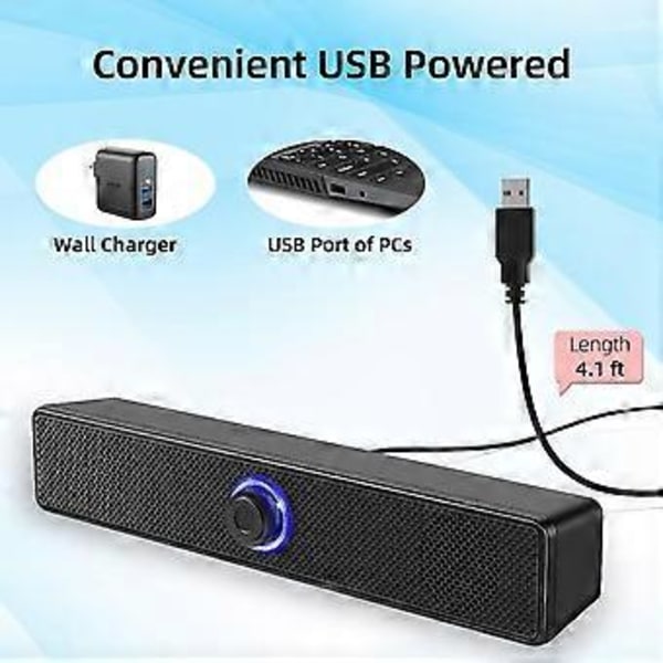 Computerhøjttalere, USB-drevne skrivebordshøjttalere med 2.0 stereolyd, 3,5 mm AUX-indgang PC-højttalere til stationær computer, bærbar computer, tablet, mobiltelefon