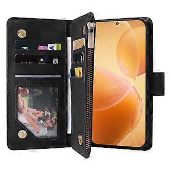 Til Xiaomi 14T Pro Etui Lynlås Pung Flere Kortpladser Læder Telefon Cover (Style A)