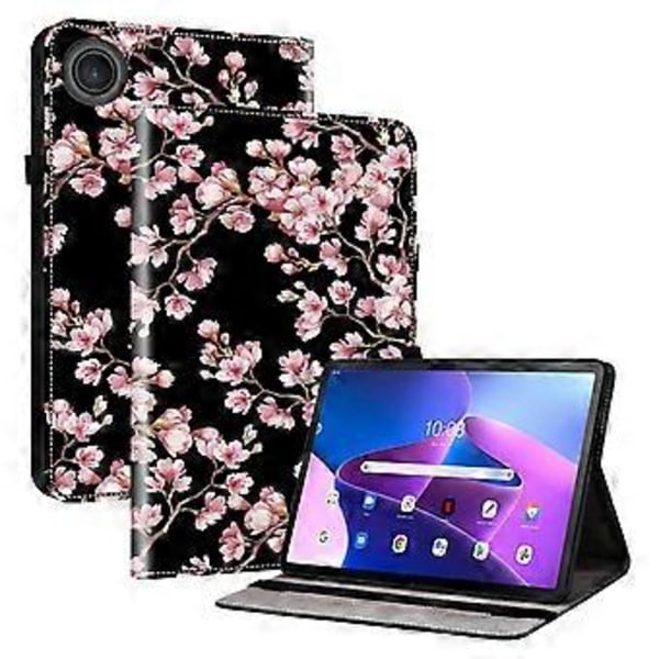 För Lenovo Tab TB311FU Läderfodral Mönstertryckt Ställ Tablet Skydd med Kortfack (Plommonblomma)
