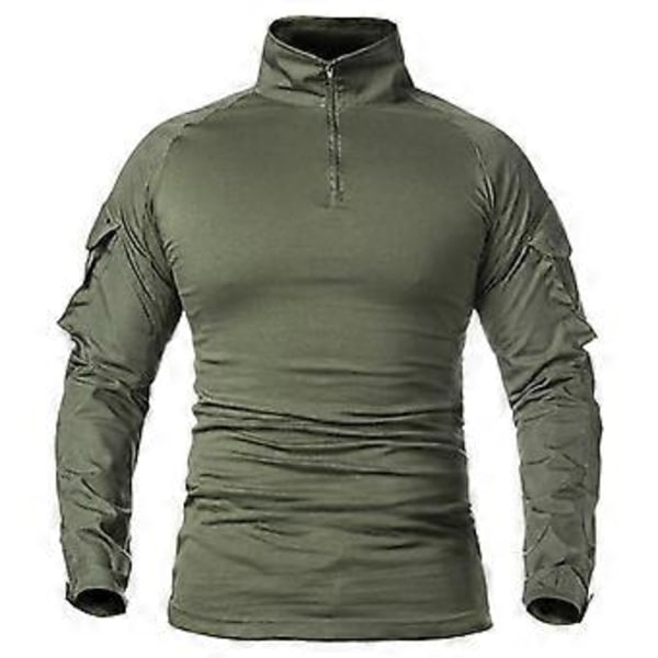 Herr Arméuniform Långärmad Combat Skjorta Solid Bomull Militär Taktisk T-shirt (3XL armégrön)