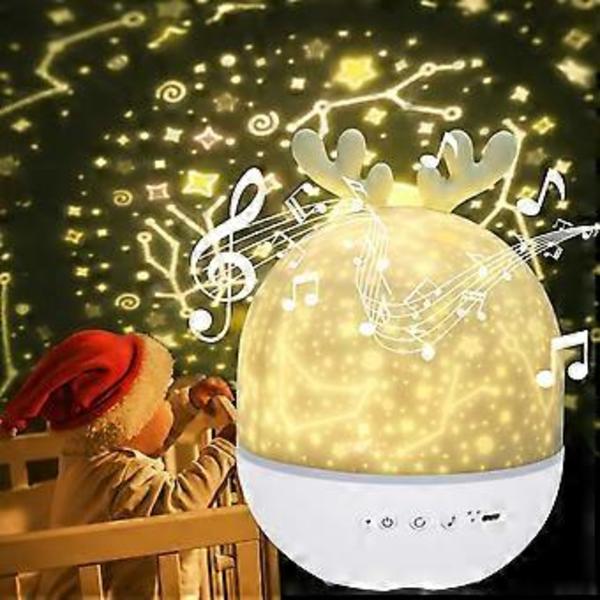 Barne nattlys stjerneprojektorlampe 360° roterende musikk nattlys + timer + fjernkontroll + 6 farger LED stjerneklar himmel baby nattlys