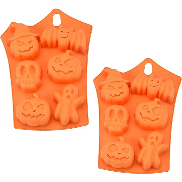 2pcs Halloween Silicone Cake Mold,6 Hole Bat Pumpkin Face Skull G