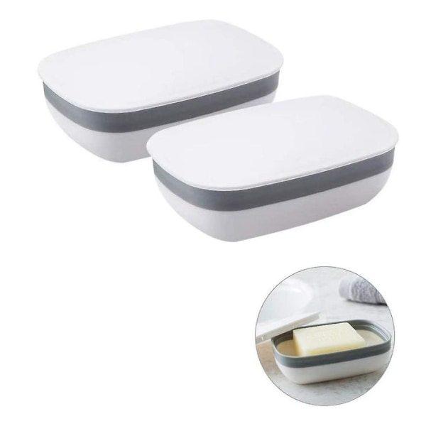 2st Plast Tvållåda Tvållåda för badrumsresor Vandring Camping med 2st Sisal Tvålpåse (vit)