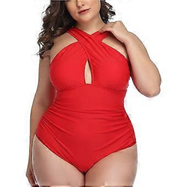 Dame Front Cross Plus Size Hel Badedrakt Magekontroll Keyhole Badedrakter Badetøy (style1342)