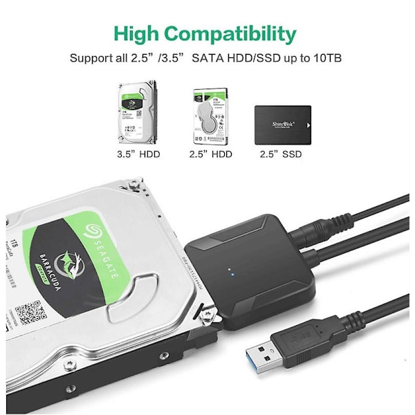 Usb Sata, Sata till Usb Sata-hårddiskadapterkabel för 3,5/2,5 tum Hdd/ssd Stöd Uasp för bärbar dator