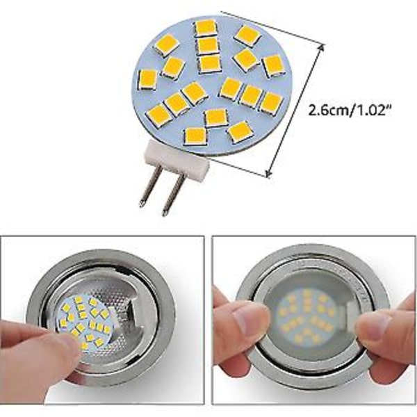 Varmt vita G4 runda LED-lampor, 2W ersätter 20W bas halogenlampa, 12V AC/10-30V DC, G4-belysning för infällda ( )