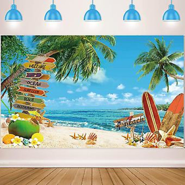 Sommarstrand Bakgrund Hawaii Strand Bakgrund Havsstrand Surfbräda Porträttfotografi Bakgrund Aloha Luau Födelsedagsfest Dekorationer Tillbehör