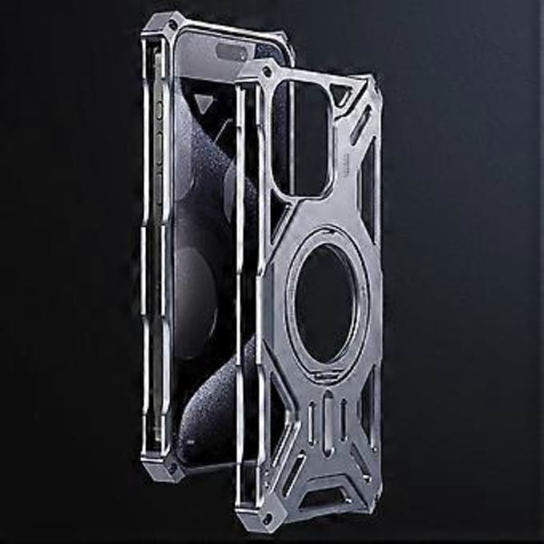 Skal till iPhone 16 Pro Max med Stöd Frameless Aluminiumlegering+Silikon Telefon Bumper Skydd (Stil B)