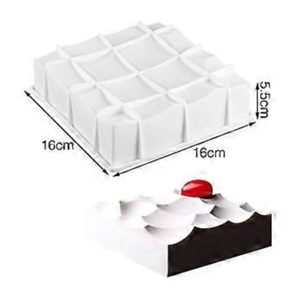 3D Firkantet Moussekakeform, Varmebestandig, Matvaregodkjent Silikon, Perfekt for Baking av Elegante Kaker, Lett å Løsne, Nonstick, 19,5 cm x 18,5 cm x 6 cm