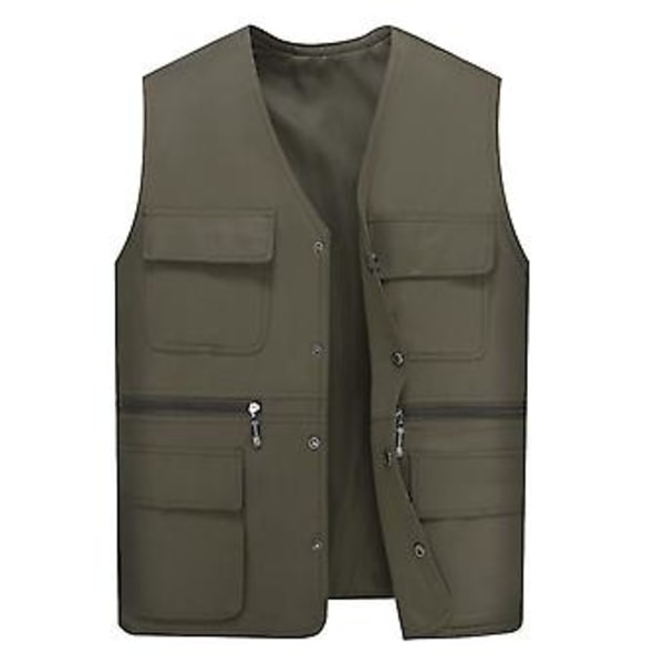 Herrar Arbetsväst Väst Flera Fickor Enfärgad Lös Streetwear Höst Vinter Plus Storlek Överallt Väst Jacka (4XL Armég Grön)