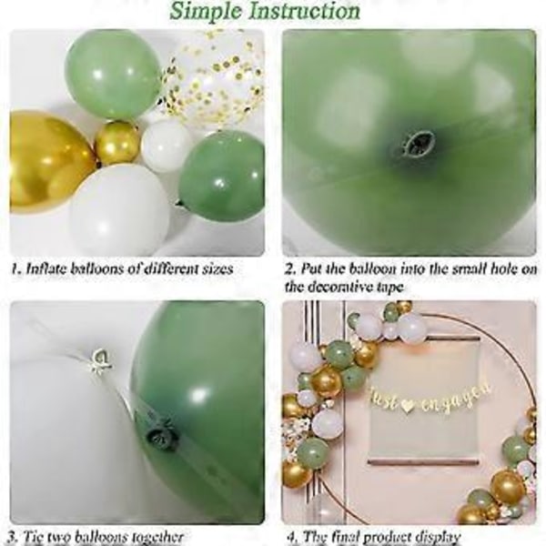 Salviagrön Ballonggirlangbåge Kit Olivgrön Guld Vita Ballonger för Babyshower Födelsedagsfest Bröllopsdekorationer