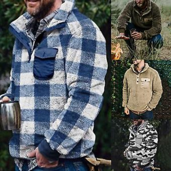 Mjuk Tröja med Nedvikt Krage, Långärmad, Höst/Vinter, Tjock Plush, Herrtröja, Ytterplagg (M Kaffe)