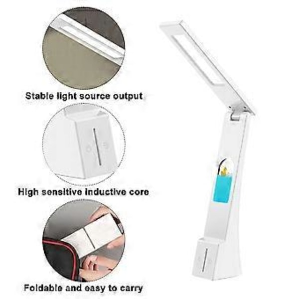 Bærbar lysterapi lampe, justerbar arm og foldbart design, smart touch-kontakt dæmpbar bordlampe med genopladeligt batteri til hjemmekontor