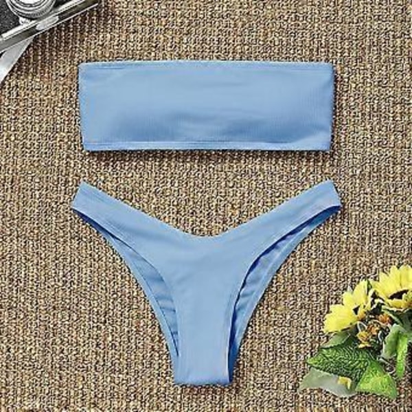 Naisten rantabikinisetit, muodikas yksivärinen seksikäs ontto avoselkäinen bikini uimapuku jaettu uimapuku kesä Push up (style68)