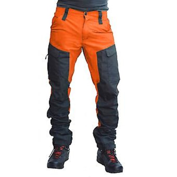 Fianao Herrmode Färgblock Multifickor Sport Långa Cargo Byxor Arbetsbyxor (L Orange)