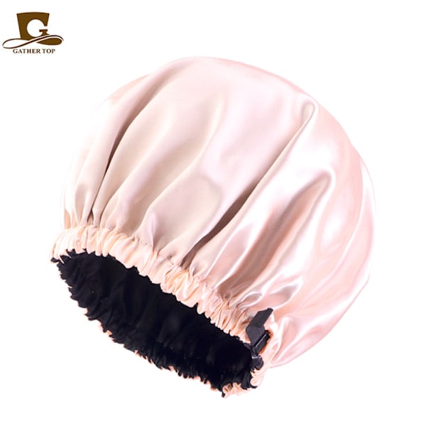 Satin Sleeping Cap Invisible Flat Adjustable Button Simulation Silk Double Layer Round Cap Shower Cap Hairdressing Hat