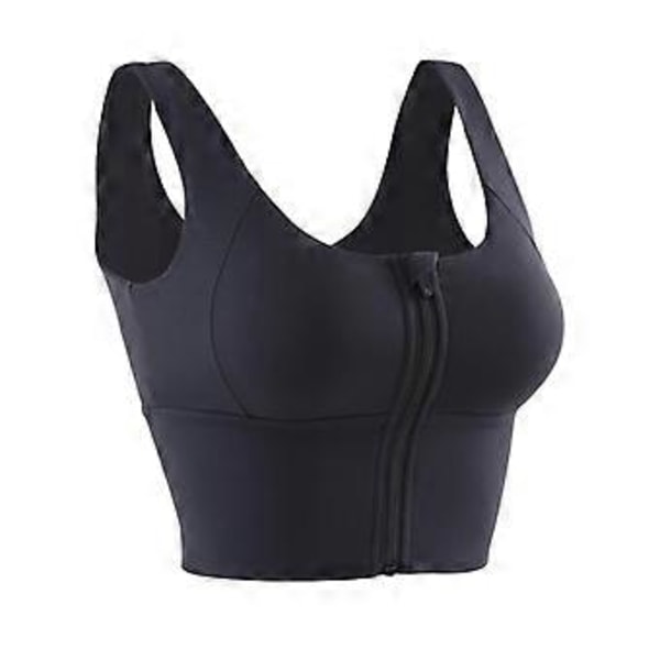 Sport-BH för damer med dragkedja fram, bekväm, vadderad shapewear stretch crop (Storlek L Svart)