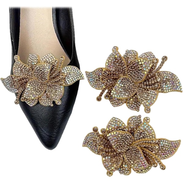 2Pcs Fabric Stereoscopic Flower 3.54*2.44inch Rhinestones Shoe Decoration Clip Shoe Decorative Accessories Metal Back Bu