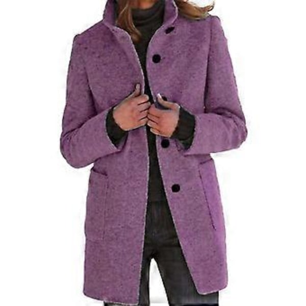 Kvinners Casual Tykk Blanding Stående Krage Enkelt Bryst Pea Coat (S lilla)
