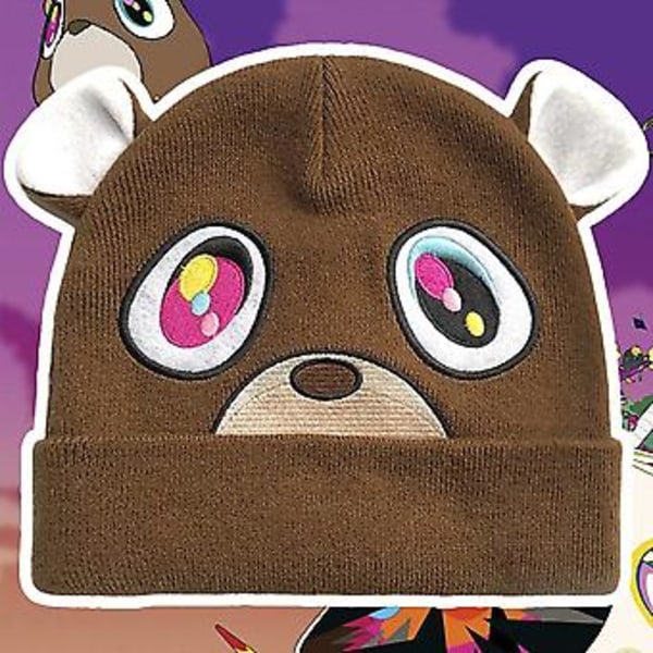 Trendy Unisex Kanye West College Dropout Graduation Bear Broderi Beanie Hat Dame og Herre Strikket Ski Caps Julegave Bursdagsgave ( )