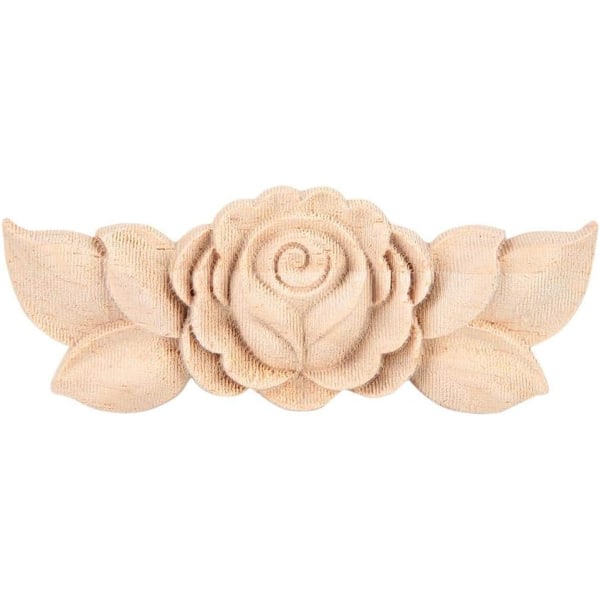 Rose Wood Carved Appliques Onlay, 4 stk. Umalet Træ Blomst Udskåret Hjørne Onlay Dør Kabinet Vintage Stil Møbler til Skab Skab