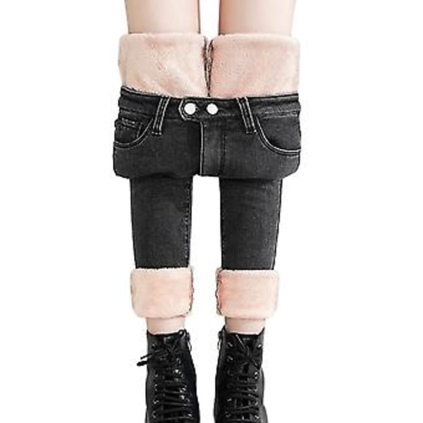 Dame Vinter Varme Bukser Højtaljede Mode Termiske Fleece Jeans Leggings til Afslappet (25 Grå Plys)