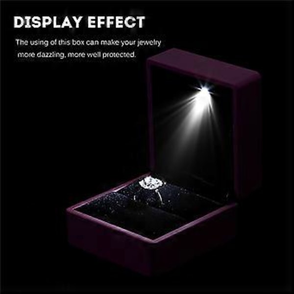 Fashion LED Lys Ring Opbevaringsboks Smykke Display Case Gave Lilla